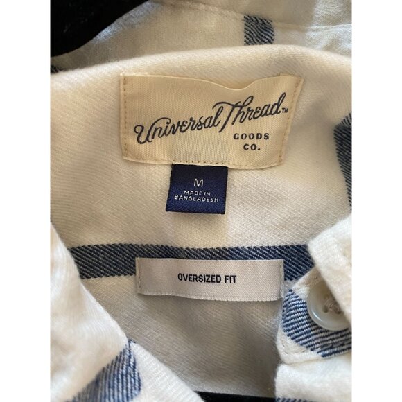 Universal Thread Womens White Blue Button Up Shirt Oversized M Cotton - Picture 4 of 6